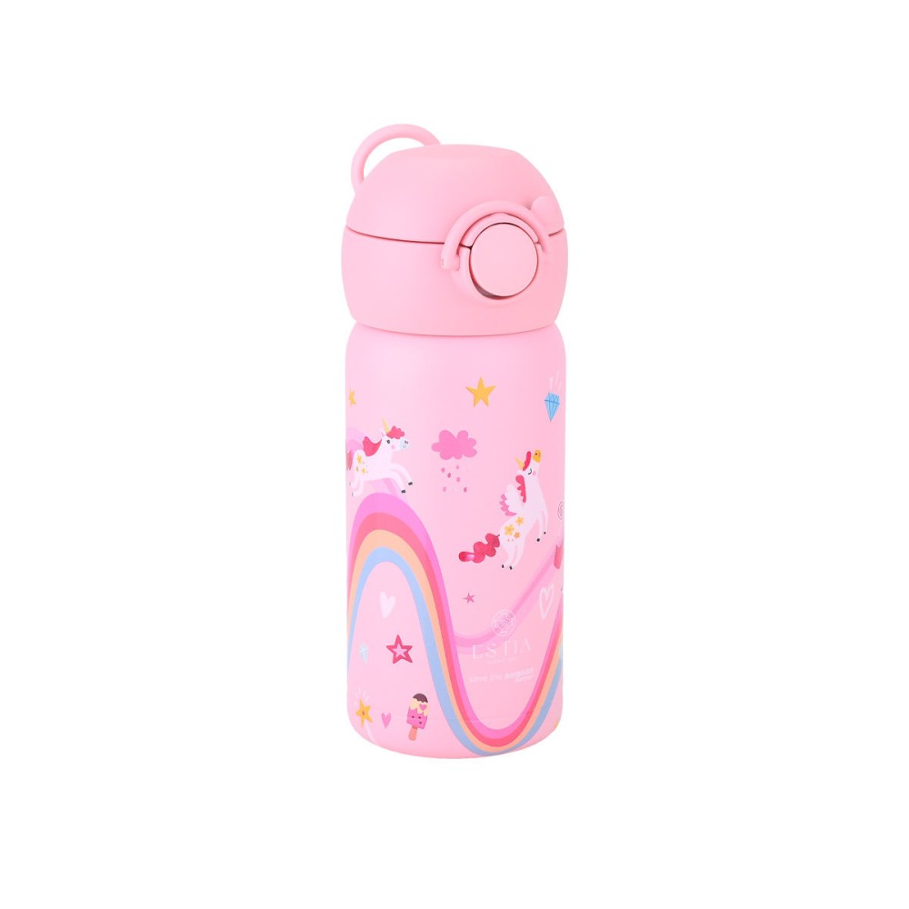 Estia Wonder Bottle Παιδικό Ανοξείδωτο Θερμός 350ml με Καλαμάκι Σιλικόνης, Λαβή Μεταφοράς & Κλιπ Ασφαλείας - Rainbow Dreams