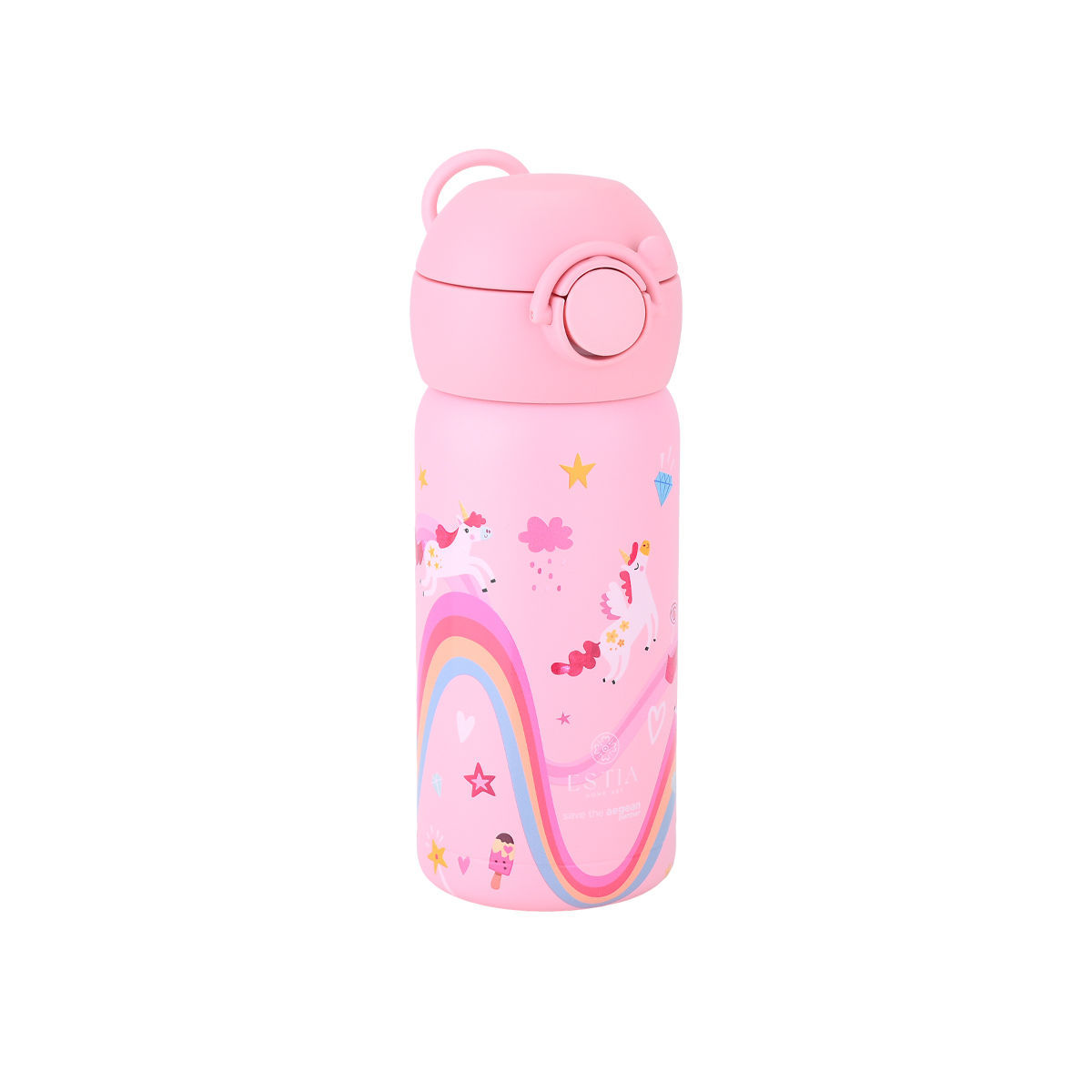 Estia Wonder Bottle Παιδικό Ανοξείδωτο Θερμός 350ml με Καλαμάκι Σιλικόνης, Λαβή Μεταφοράς & Κλιπ Ασφαλείας - Rainbow Dreams
