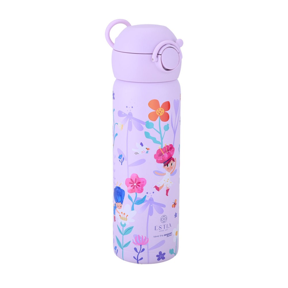 Estia Wonder Bottle Παιδικό Ανοξείδωτο Θερμός 500ml με Καλαμάκι Σιλικόνης, Λαβή Μεταφοράς & Κλιπ Ασφαλείας - Fairy Tales