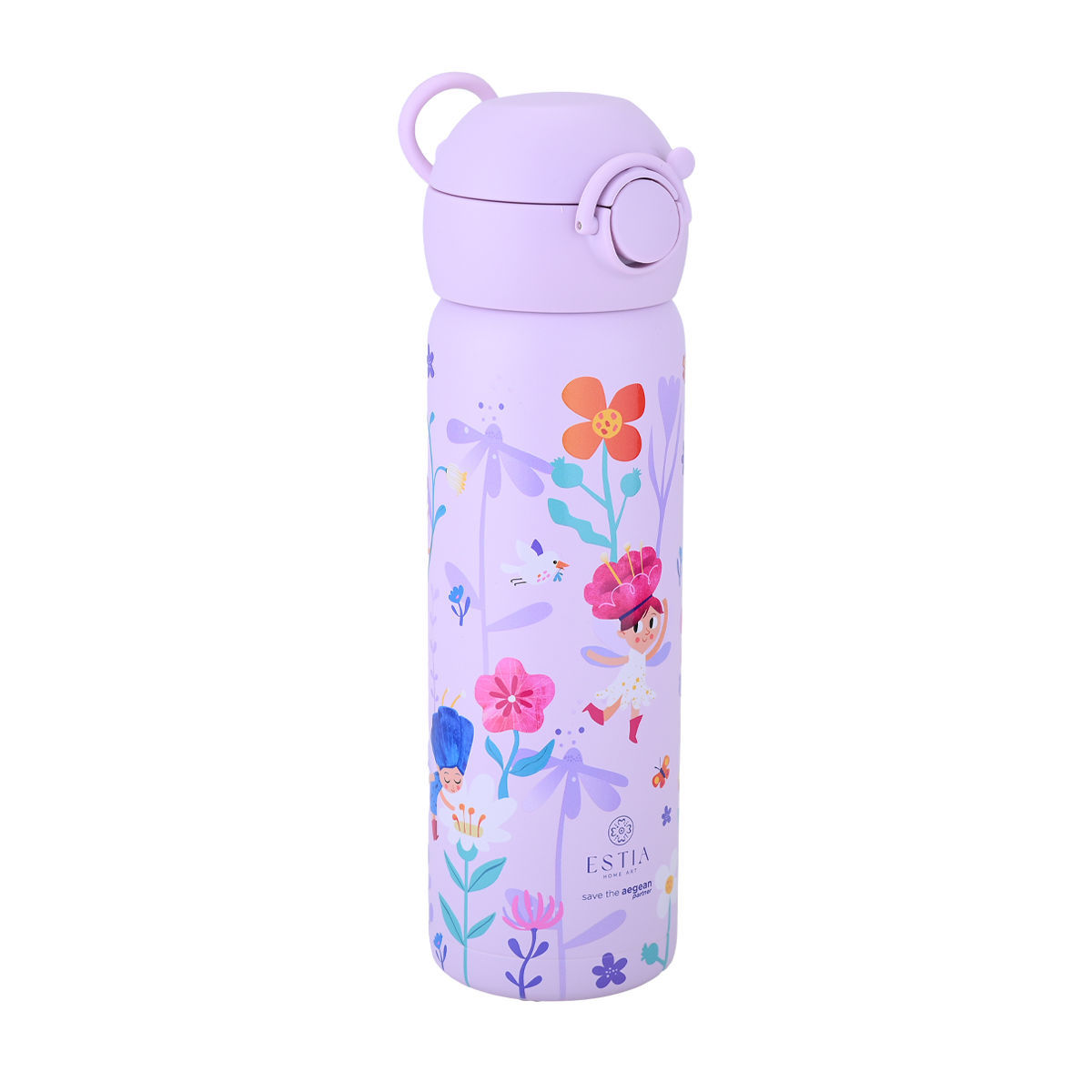 Estia Wonder Bottle Παιδικό Ανοξείδωτο Θερμός 500ml με Καλαμάκι Σιλικόνης, Λαβή Μεταφοράς & Κλιπ Ασφαλείας - Fairy Tales