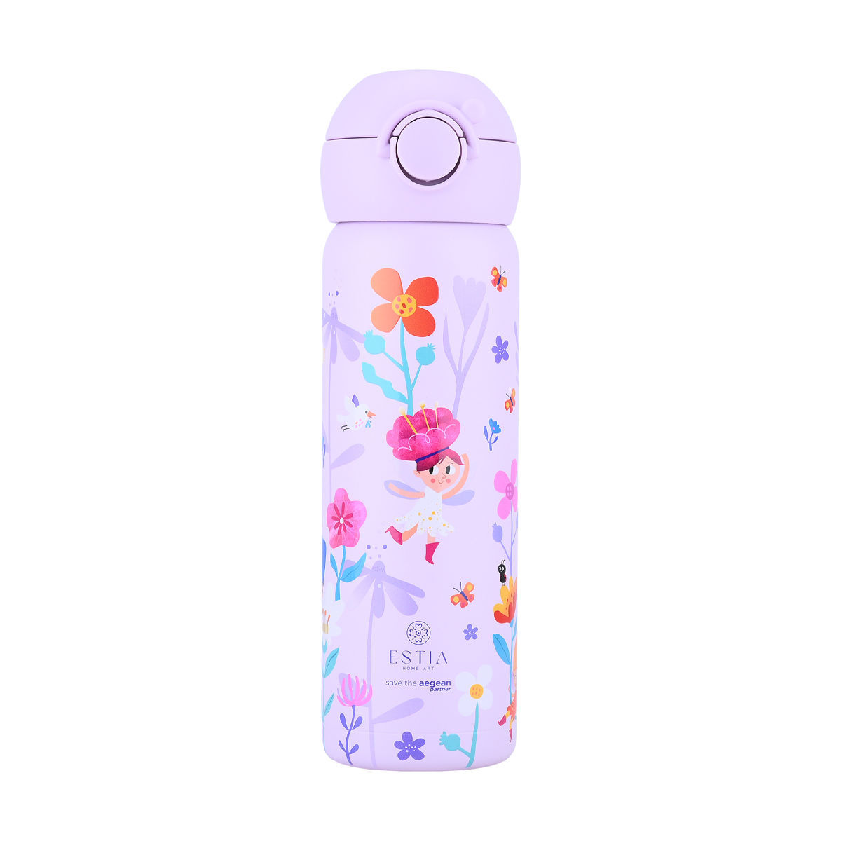 Estia Wonder Bottle Παιδικό Ανοξείδωτο Θερμός 500ml με Καλαμάκι Σιλικόνης, Λαβή Μεταφοράς & Κλιπ Ασφαλείας - Fairy Tales