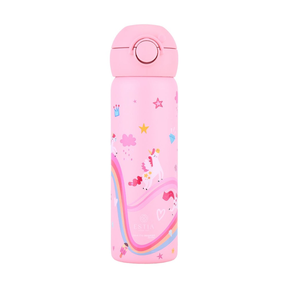 Estia Wonder Bottle Παιδικό Ανοξείδωτο Θερμός 500ml με Καλαμάκι Σιλικόνης, Λαβή Μεταφοράς & Κλιπ Ασφαλείας - Rainbow Dreams