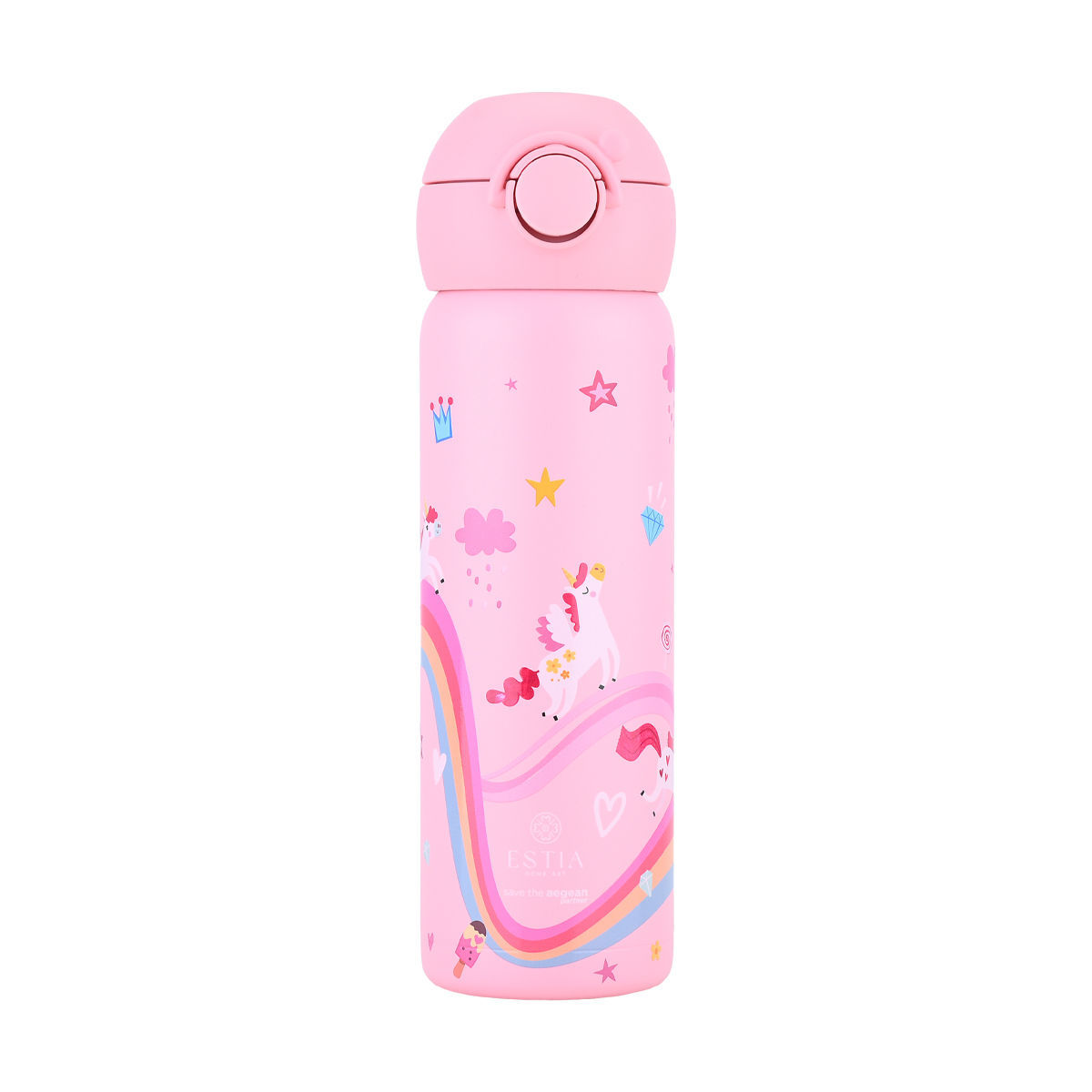 Estia Wonder Bottle Παιδικό Ανοξείδωτο Θερμός 500ml με Καλαμάκι Σιλικόνης, Λαβή Μεταφοράς & Κλιπ Ασφαλείας - Rainbow Dreams
