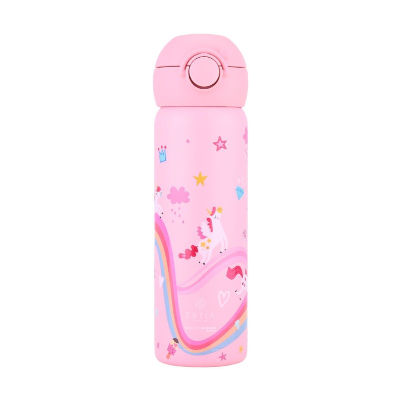 Estia Wonder Bottle Παιδικό Ανοξείδωτο Θερμός 500ml με Καλαμάκι Σιλικόνης, Λαβή Μεταφοράς & Κλιπ Ασφαλείας - Rainbow Dreams