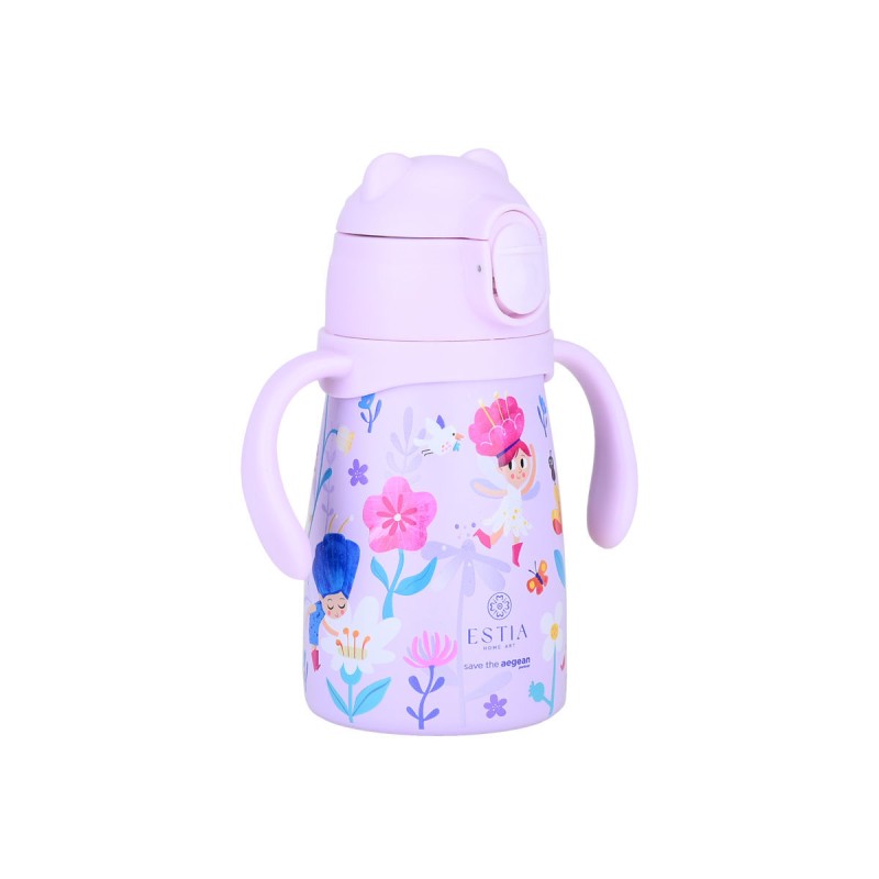 Estia Bubble Bottle Παιδικό Ανοξείδωτο Θερμός 300ml με Διπλές Εργονομικές Λαβές, Καλαμάκι Σιλικόνης & Κλιπ Ασφαλείας - Fairy Tales