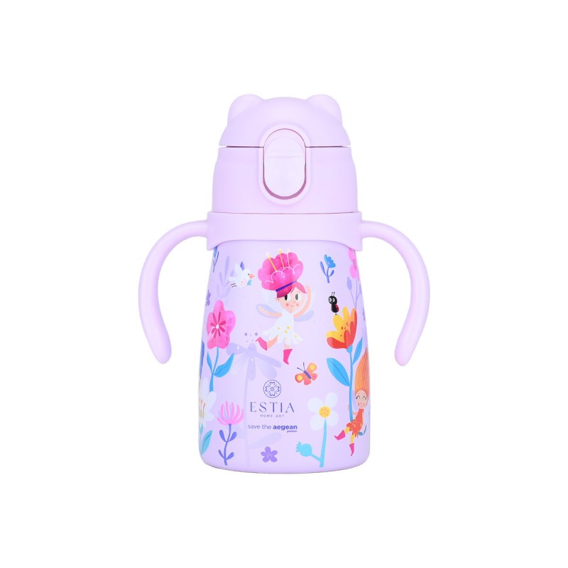 Estia Bubble Bottle Παιδικό Ανοξείδωτο Θερμός 300ml με Διπλές Εργονομικές Λαβές, Καλαμάκι Σιλικόνης & Κλιπ Ασφαλείας - Fairy Tales