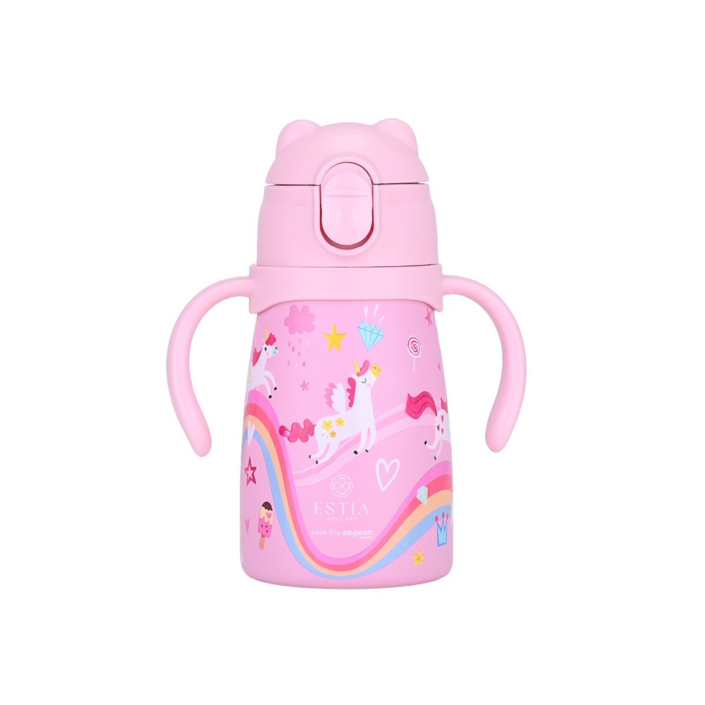 Estia Bubble Bottle Παιδικό Ανοξείδωτο Θερμός 300ml με Διπλές Εργονομικές Λαβές, Καλαμάκι Σιλικόνης & Κλιπ Ασφαλείας - Rainbow Dreams