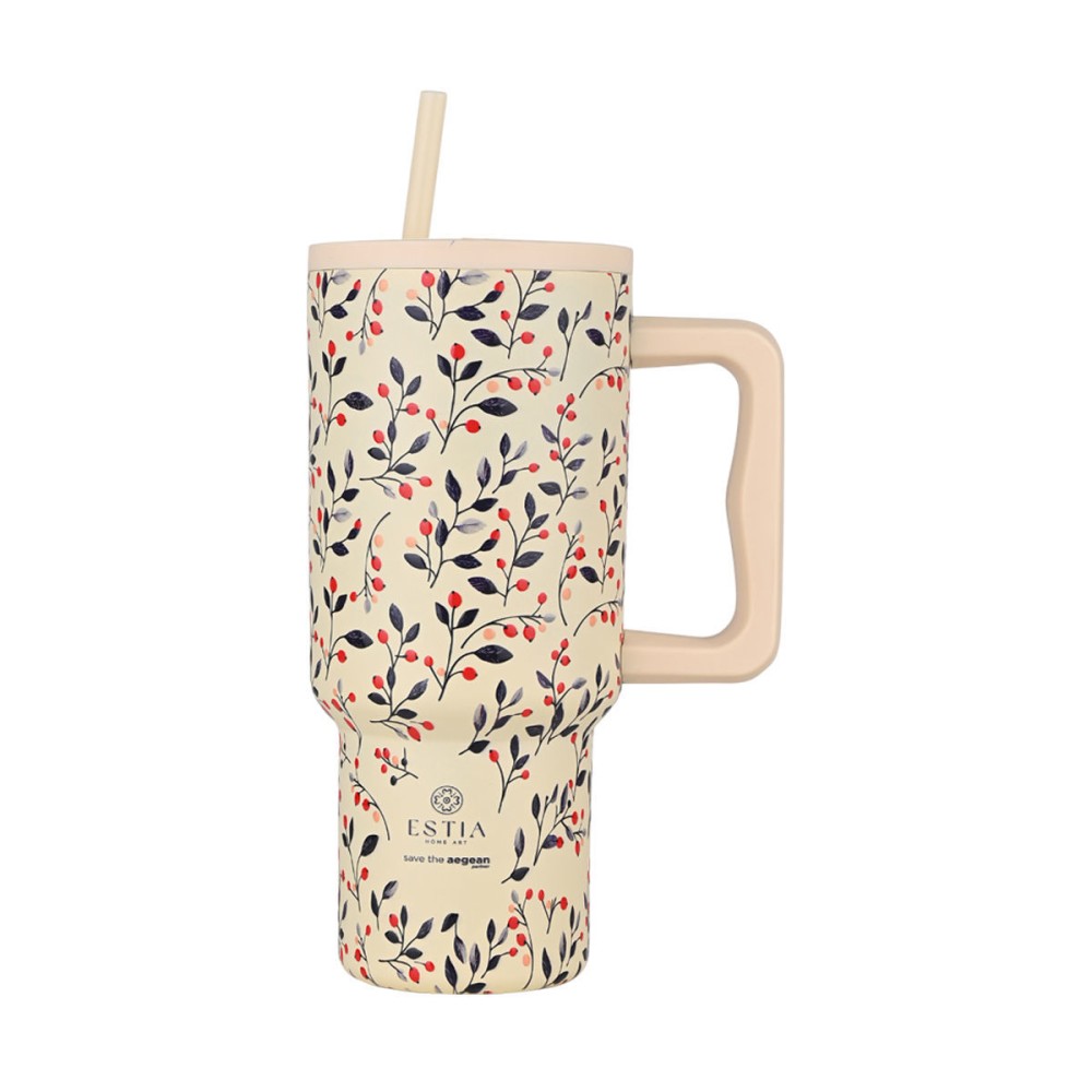 Estia Straw Tumbler Θερμός 900ml Save The Aegean Bloom Beige 01-35181