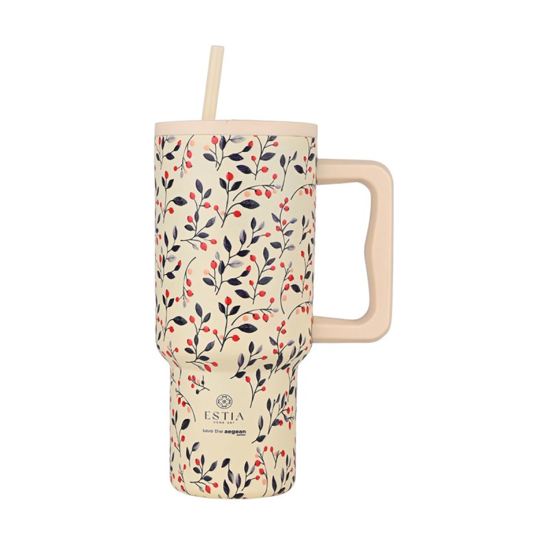 Estia Straw Tumbler Θερμός 900ml Save The Aegean Bloom Beige 01-35181