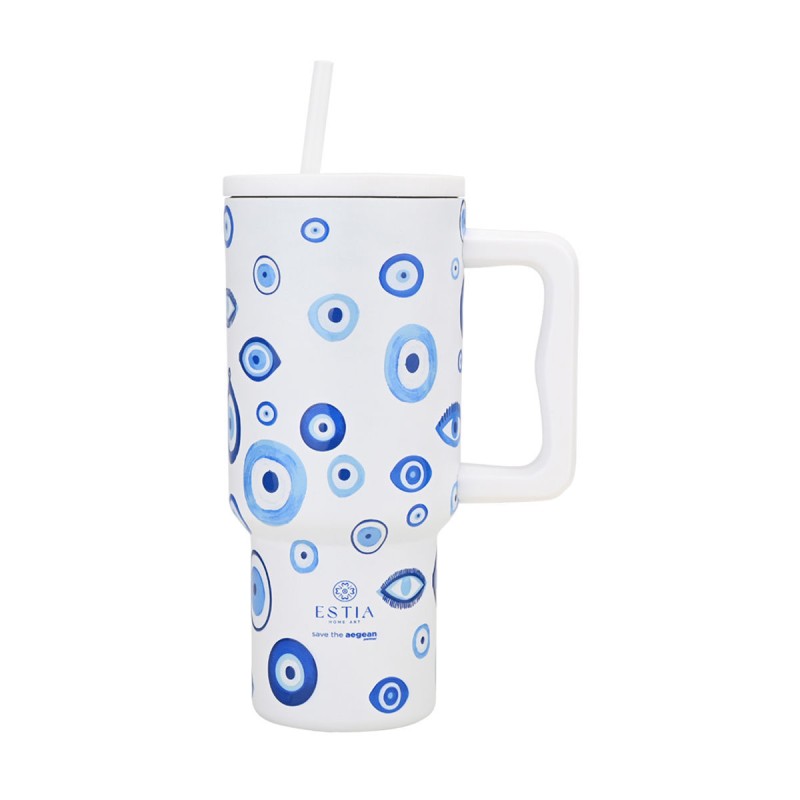 Estia Straw Tumbler Θερμός 900ml Save The Aegean Spirit of Luck 01-35204