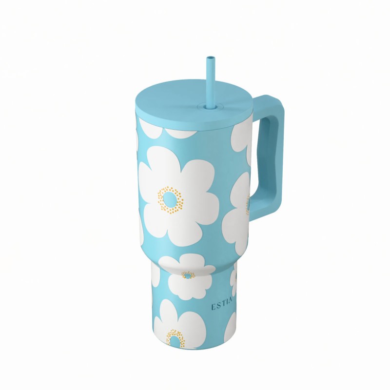 Estia Straw Tumbler Θερμός 900ml Save The Aegean Blue Daisy