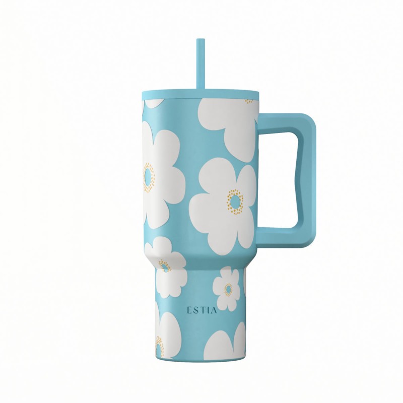 Estia Straw Tumbler Θερμός 900ml Save The Aegean Blue Daisy