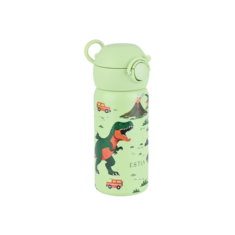Estia Wonder Bottle Παιδικό Ανοξείδωτο Θερμός 350ml με Καλαμάκι Σιλικόνης, Λαβή Μεταφοράς & Κλιπ Ασφαλείας - Dino Explorer