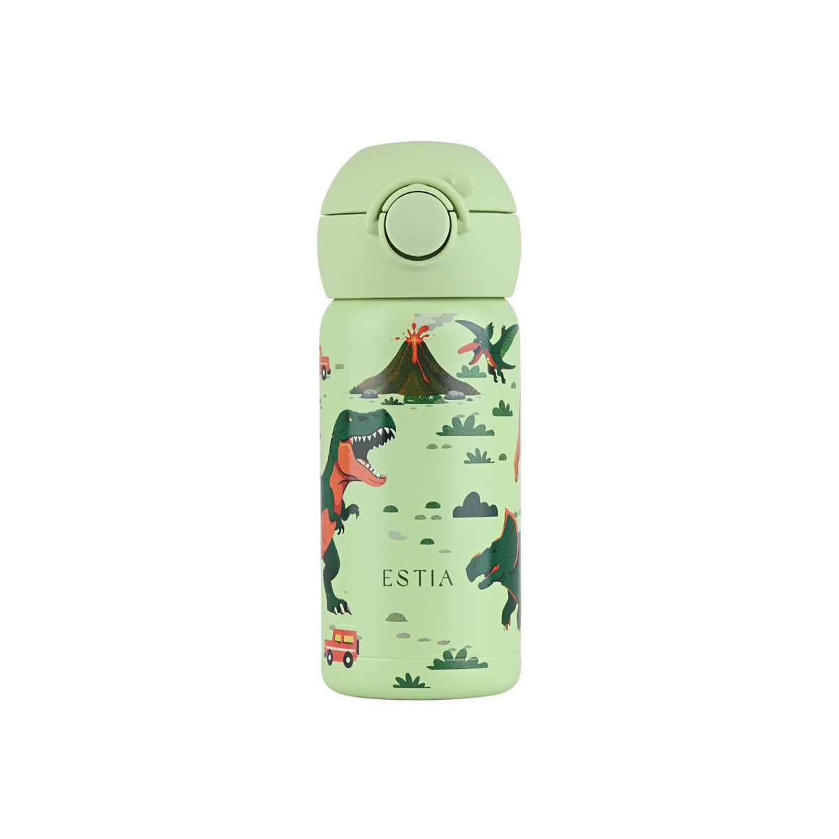 Estia Wonder Bottle Παιδικό Ανοξείδωτο Θερμός 350ml με Καλαμάκι Σιλικόνης, Λαβή Μεταφοράς & Κλιπ Ασφαλείας - Dino Explorer