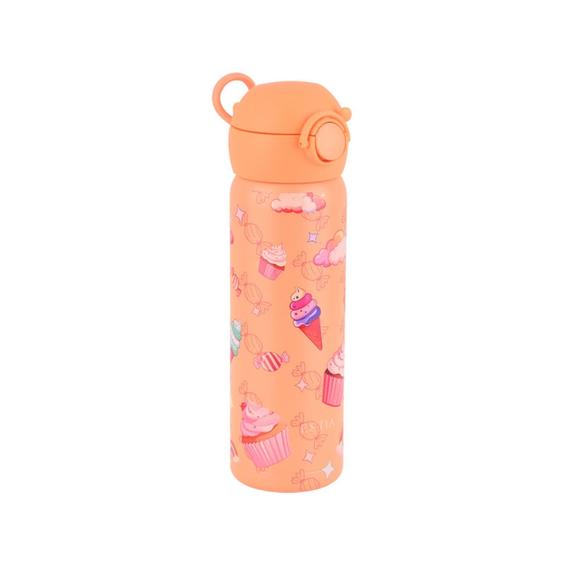 Estia Wonder Bottle Παιδικό Ανοξείδωτο Θερμός 500ml με Καλαμάκι Σιλικόνης, Λαβή Μεταφοράς & Κλιπ Ασφαλείας - Candy Sky