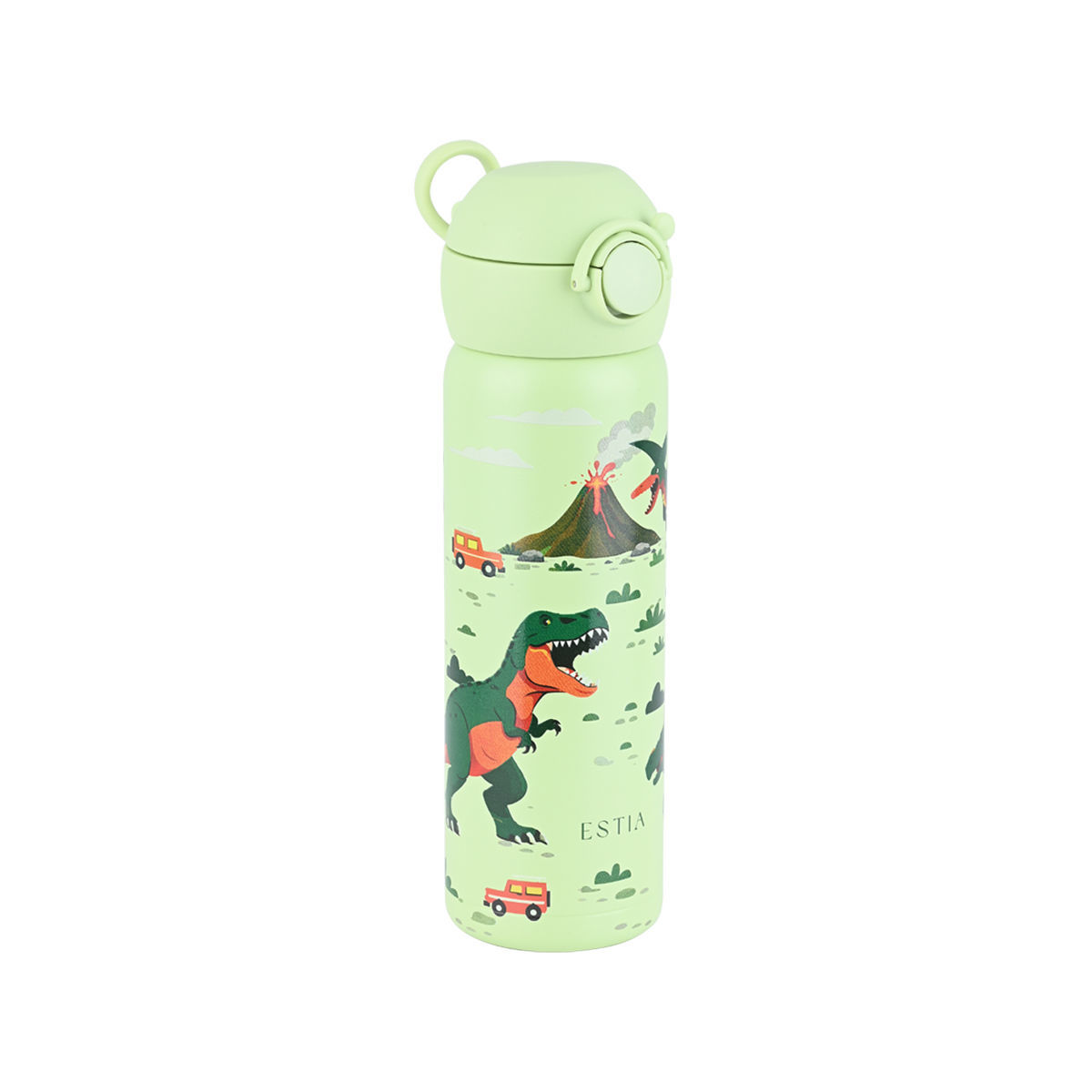 Estia Wonder Bottle Παιδικό Ανοξείδωτο Θερμός 500ml με Καλαμάκι Σιλικόνης, Λαβή Μεταφοράς & Κλιπ Ασφαλείας - Dino Explorer