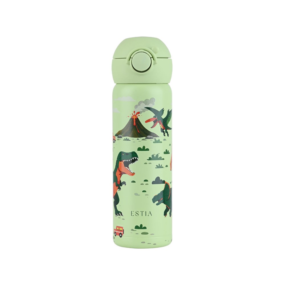 Estia Wonder Bottle Παιδικό Ανοξείδωτο Θερμός 500ml με Καλαμάκι Σιλικόνης, Λαβή Μεταφοράς & Κλιπ Ασφαλείας - Dino Explorer