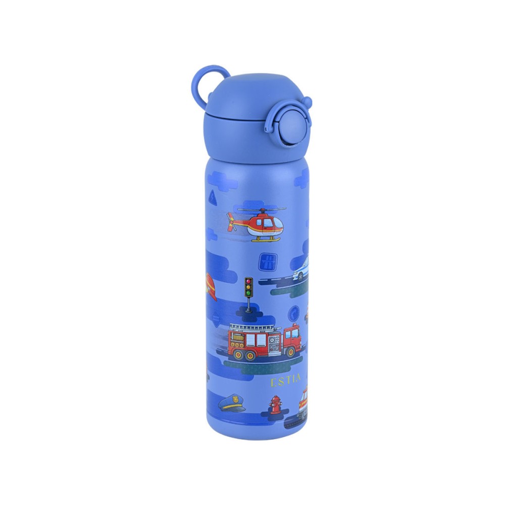 Estia Wonder Bottle Παιδικό Ανοξείδωτο Θερμός 500ml με Καλαμάκι Σιλικόνης, Λαβή Μεταφοράς & Κλιπ Ασφαλείας - City Heroes