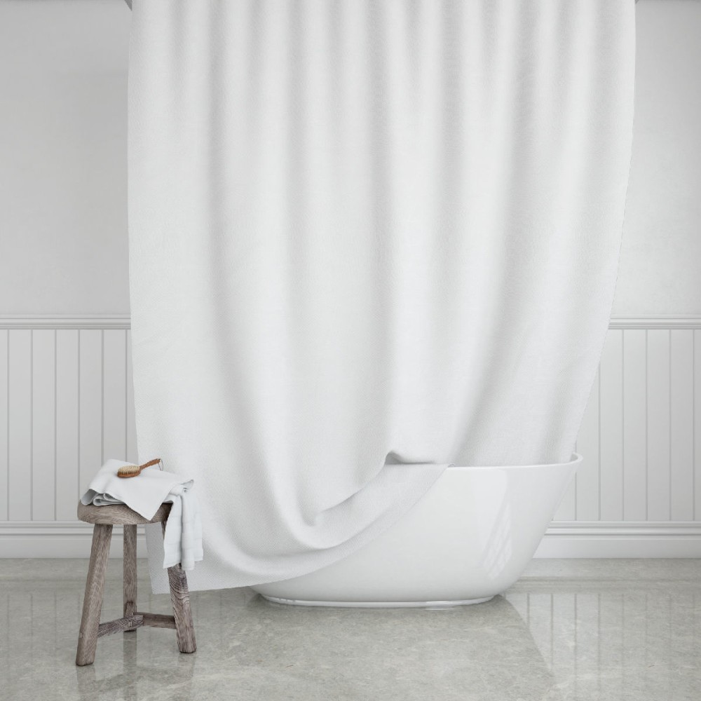 Κουρτίνα Μπάνιου Αδιάβροχη Υφασμάτινη White Poly 180x200cm με κρίκους Estia 02-11291