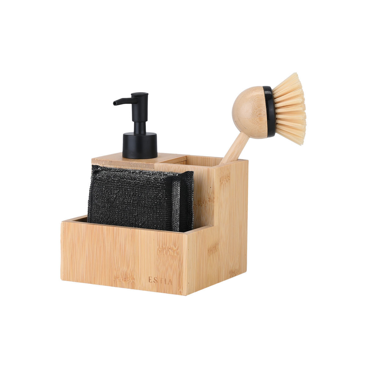 Estia Bamboo Essentials Δοχείο Υγρού Πιάτων (12.5x10.8x13.1) με Θήκη για Σφουγγάρι & Βούρτσα 02-31947