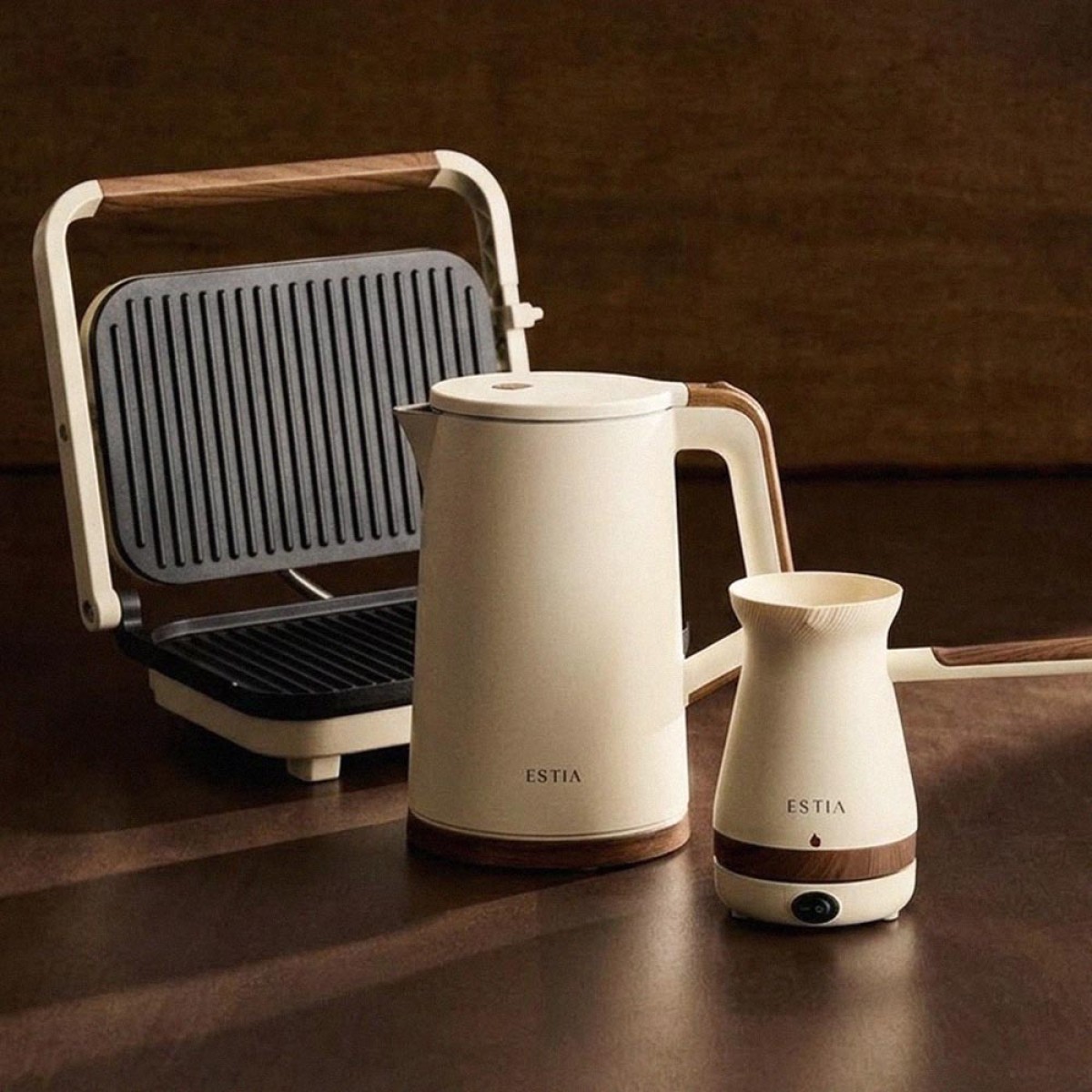 ESTIA Pure Cream Σετ Πρωινού 3τμχ – Τοστιέρα Grill 1300W, Ηλεκτρικός Βραστήρας 1800W 1.7L & Ηλεκτρικό Μπρίκι 1000W