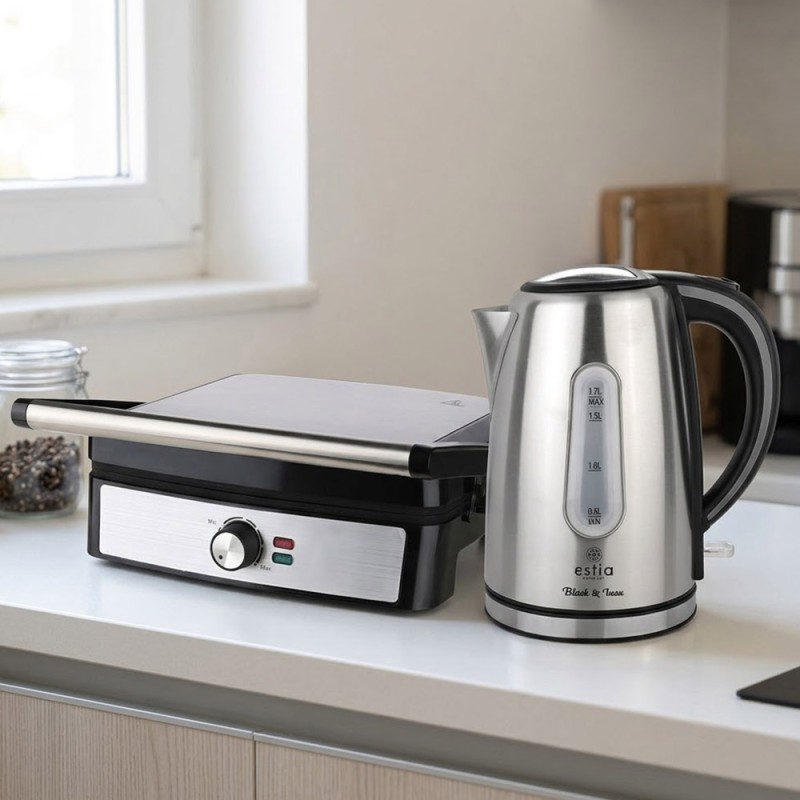 Estia Black & Inox Executive Combo 2 Τεμαχίων – Ανοξείδωτος Βραστήρας 1.7Lt 2200W & Τοστιέρα-Γκριλιέρα MultiGrill XL 4 Θέσεων 2200W