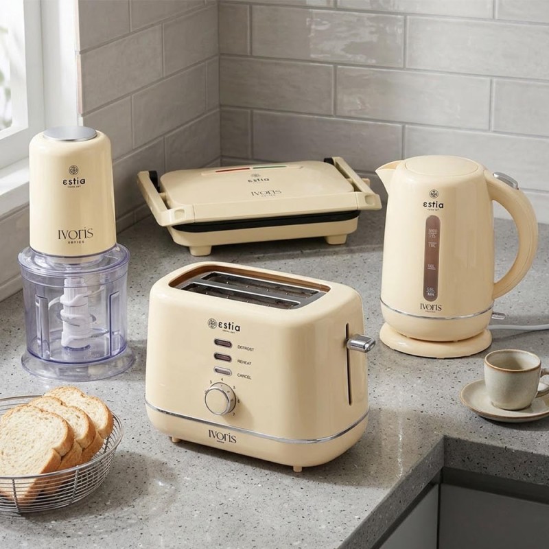Estia Ivoris Complete Kitchen Master 5 Τεμαχίων – Βραστήρας XL 1.7lt, Τοστιέρα 1300W, Φρυγανιέρα, Πολυκόπτης Multi & Φραπεδιέρα Χειρός