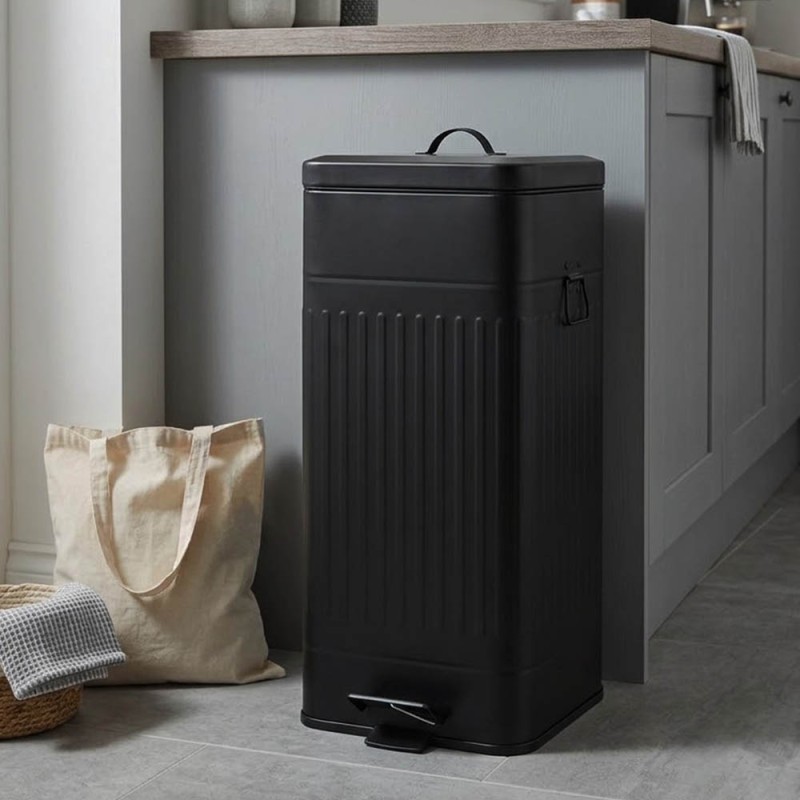 Estia Antigua Black Ατσάλινος Κάδος Απορριμμάτων Κουζίνας 30lt με Μηχανισμό Soft Close & Αποσπώμενο Κάδο