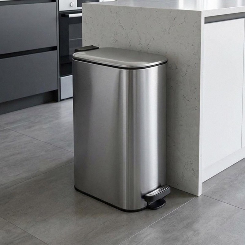 ESTIA Slim Κάδος Απορριμμάτων Κουζίνας 30Lt Inox με Soft Close & Αποσπώμενο Κάδο