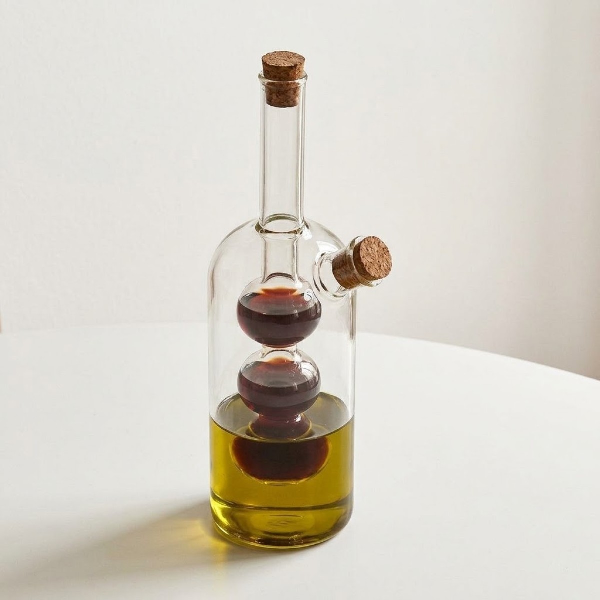 ESTIA Γυάλινο Δοχείο Λαδιού & Ξυδιού 350ml (2 σε 1) – Με Διπλό Στόμιο Ροής & Πώματα Φελλού