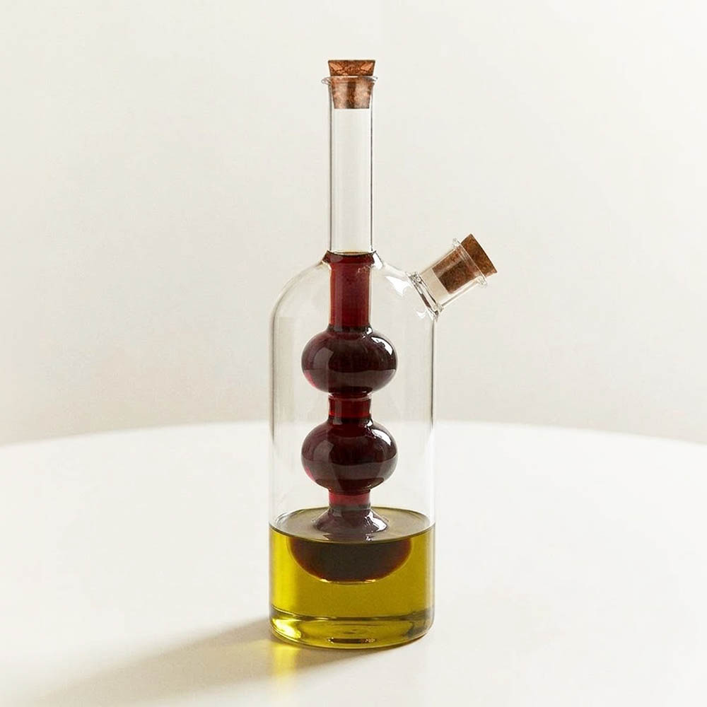 ESTIA Γυάλινο Δοχείο Λαδιού & Ξυδιού 350ml (2 σε 1) – Με Διπλό Στόμιο Ροής & Πώματα Φελλού