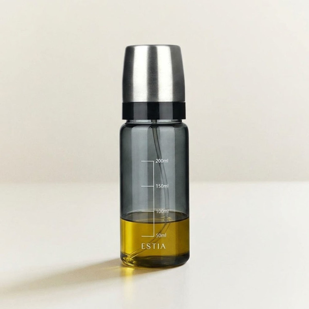 ESTIA Γυάλινο Δοχείο Λαδιού 230ml Γκρι – 2 σε 1 με Στόμιο Ροής & Κεφαλή Ψεκασμού