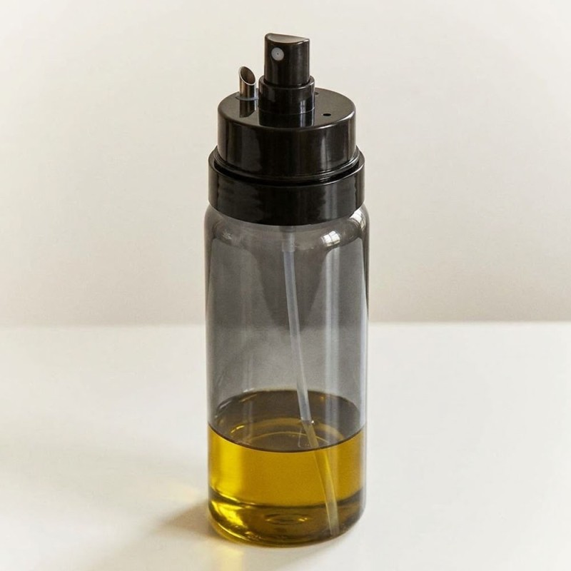 ESTIA Γυάλινο Δοχείο Λαδιού 230ml Γκρι – 2 σε 1 με Στόμιο Ροής & Κεφαλή Ψεκασμού