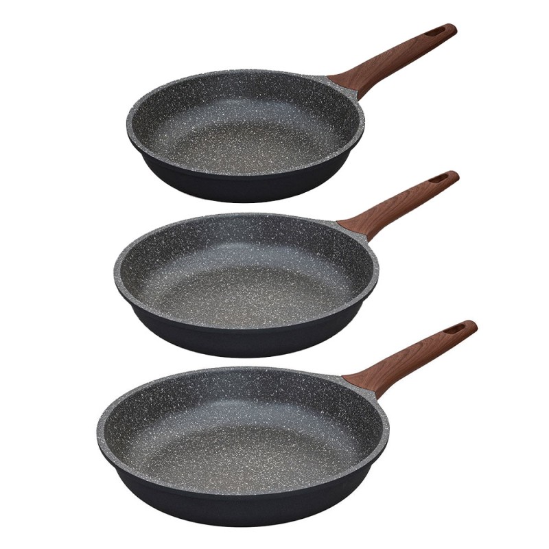 Estia Stone Σετ 3 Τηγάνια (20cm + 24cm + 28cm) – Χυτό Αλουμίνιο Υψηλής Ποιότητας & Αντικολλητική Επίστρωση Πέτρας