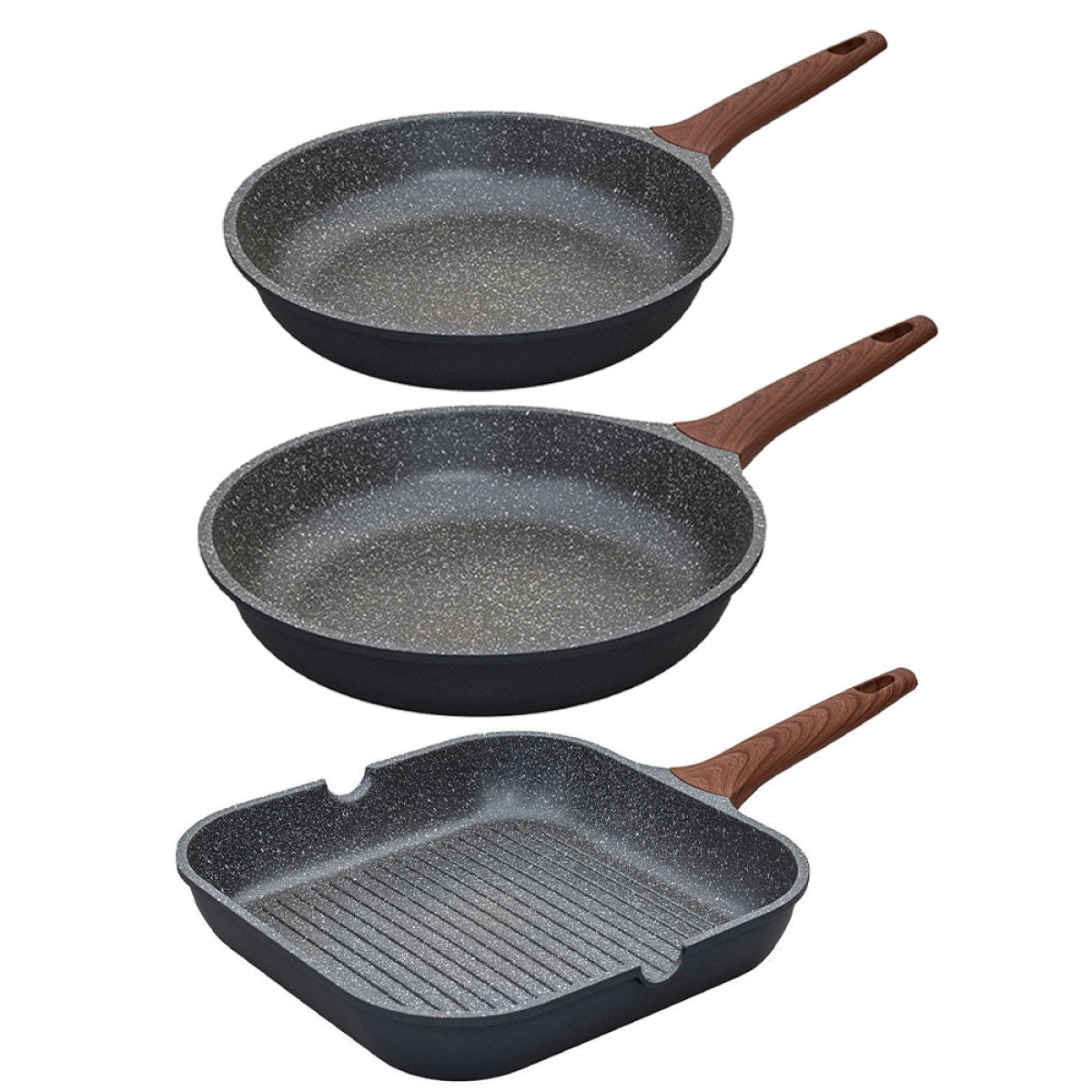 Estia Stone Σετ 2 Τηγάνια (26cm + 30cm) & Γκριλιέρα 28cm – Χυτό Αλουμίνιο Υψηλής Ποιότητας & Αντικολλητική Επίστρωση Πέτρας