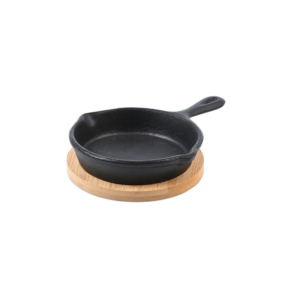 Estia Iron Series Μαντεμένιο Τηγάνι Σερβιρίσματος 10cm με Βάση Bamboo (16x11.5x3.3cm)