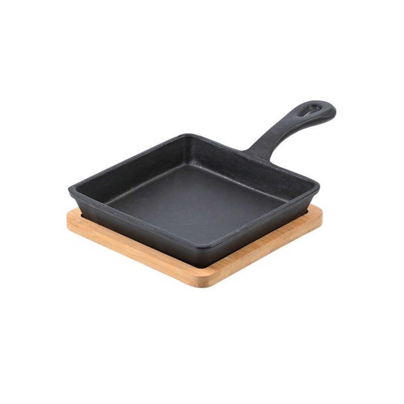 Estia Iron Series Μαντεμένιο Τηγάνι Σερβιρίσματος 14cm με Βάση Bamboo (23.5x14.3x3.4cm)