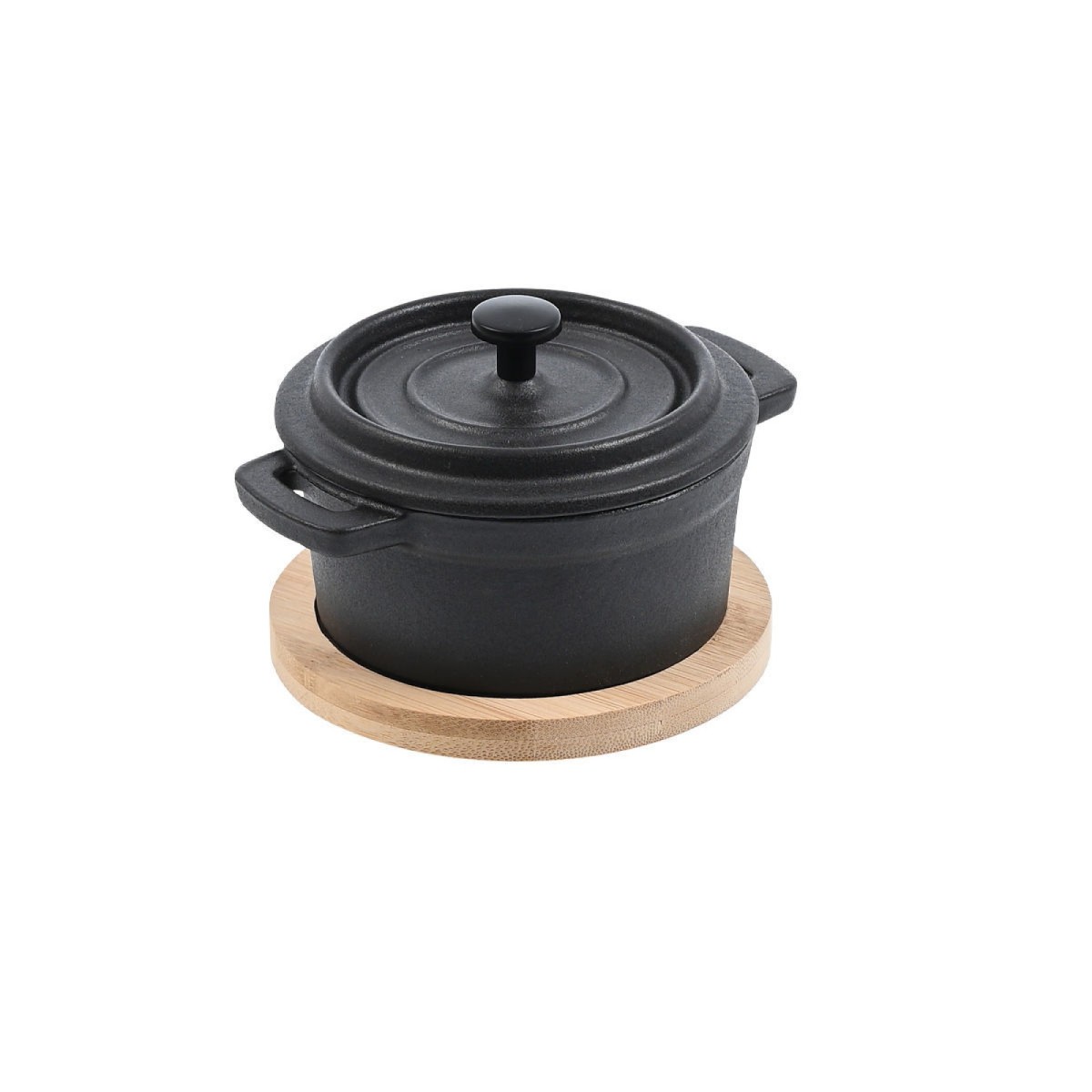 Estia Iron Series Μαντεμένιο Κατσαρολάκι 10cm με Καπάκι & Βάση Σερβιρίσματος Bamboo (12.5x11.5x8cm)