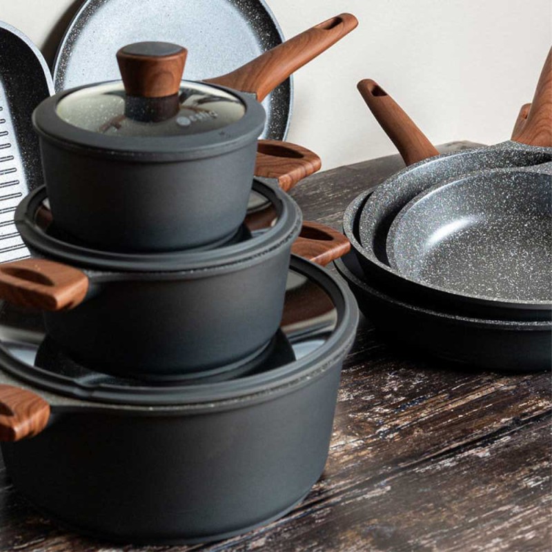 Estia Stone Essential Set: Σετ 4 Τεμαχίων Χυτού Αλουμινίου – Κατσαρόλες Ν.20 & Ν.24, Τηγάνι Ν.26 & Γαλατιέρα Ν.16