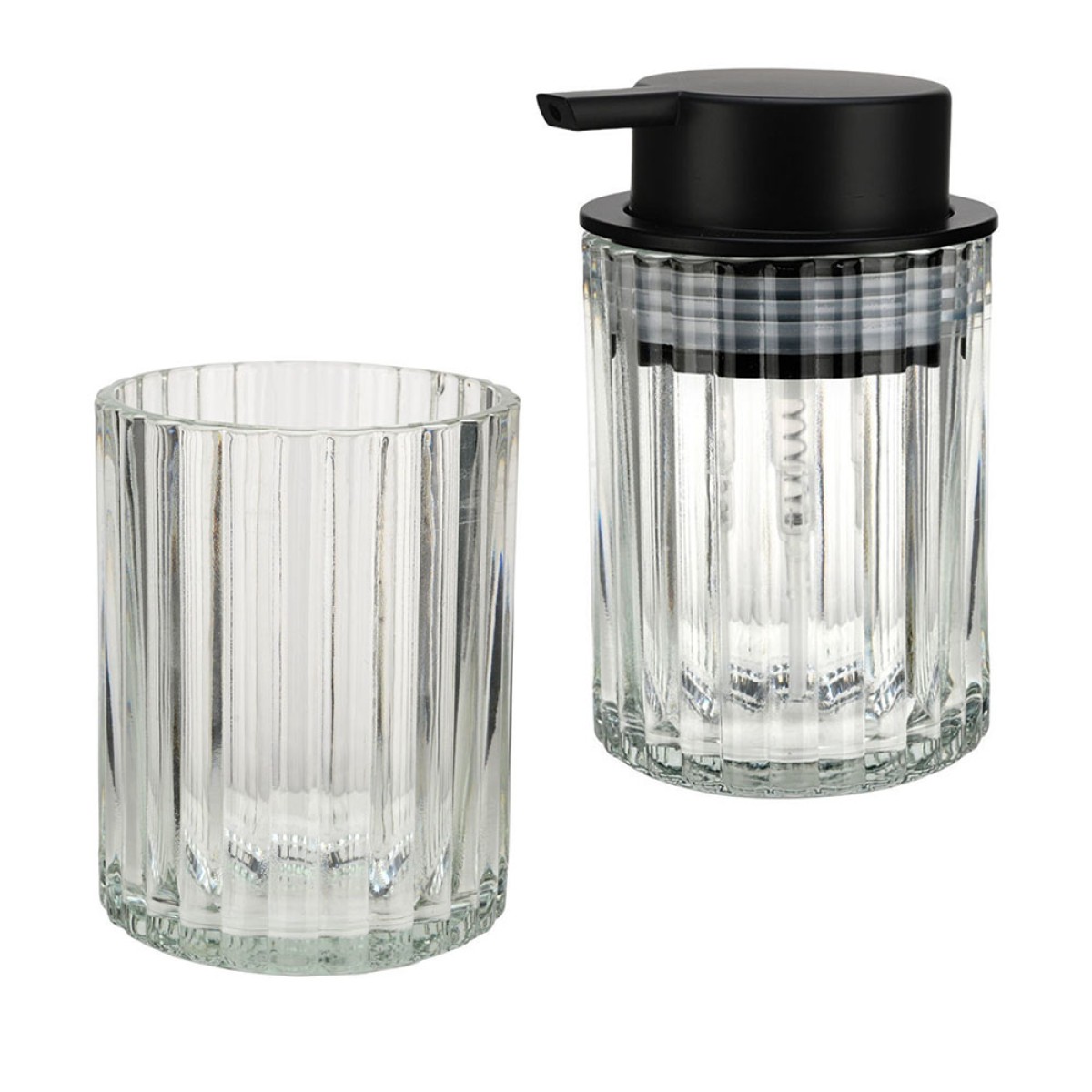 Estia Alivio Σετ Μπάνιου 2τμχ Γυάλινο Ανάγλυφο - Δοχείο Κρεμοσάπουνου 300ml & Ποτηράκι