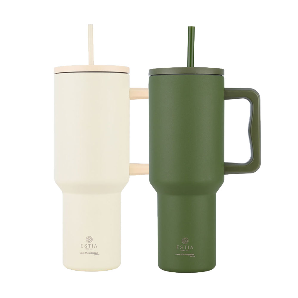 Estia Straw Tumbler XL Σετ 2 Θερμός 1200ml - Forest Spirit & Lily White