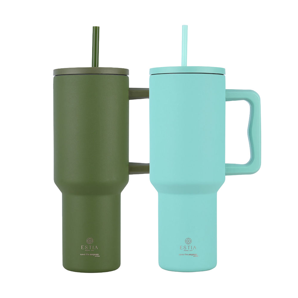 Estia Straw Tumbler XL Σετ 2 Θερμός 1200ml - Forest Spirit & Bermuda Green