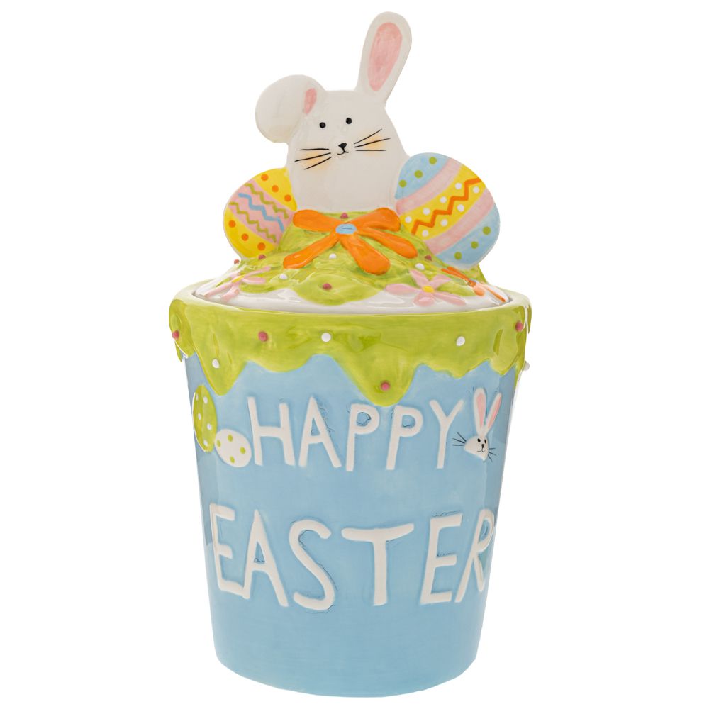 Πασχαλινή Μπισκοτιέρα με Λαγό (18x32cm) Κεραμική Μπλε