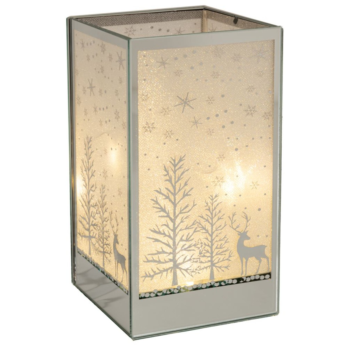 Χριστουγεννιάτικο Γυάλινο LED Κηροπήγιο Τετράγωνο με Χριστουγεννιάτικο Σκηνικό 10x10x18cm – Διακοσμητικό Μπαταρίας