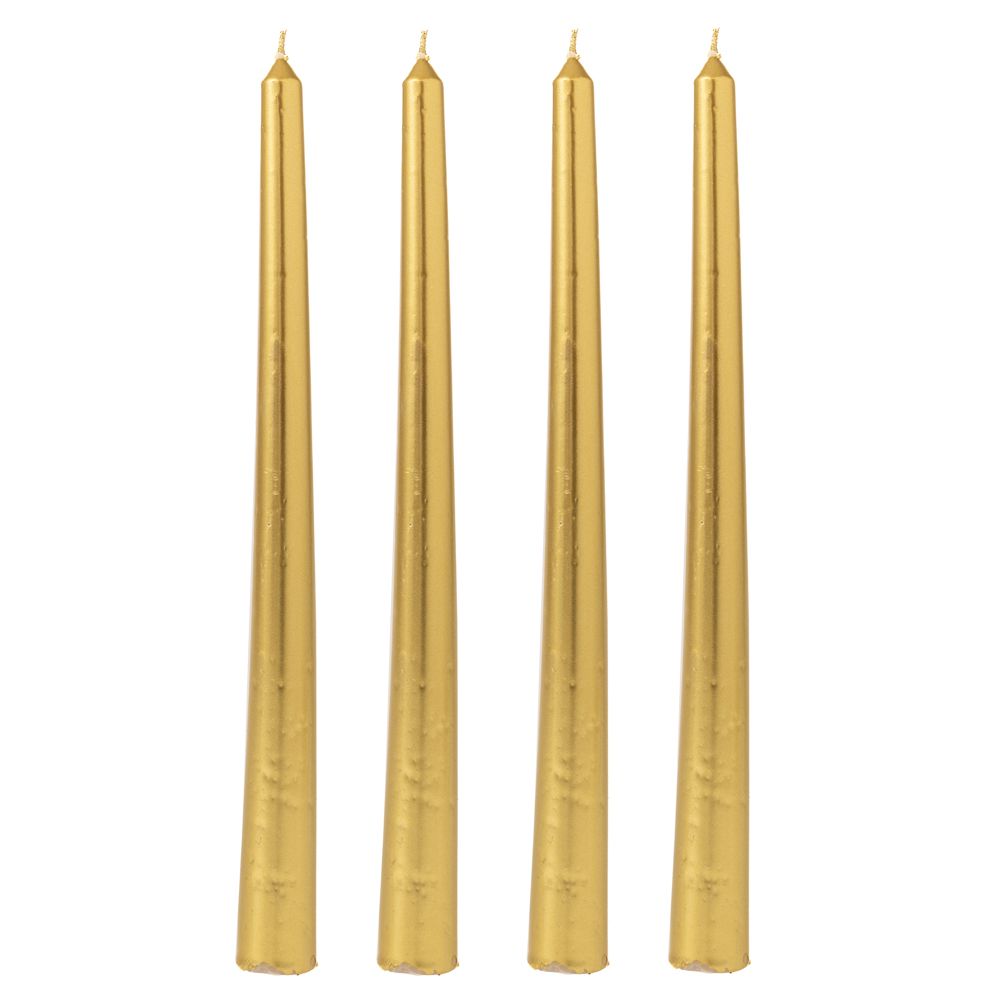 Σετ 4 Μεταλλιζέ Βενετσιάνικα Κεριά 25cm Χρυσά – Κομψή Διακόσμηση & Πολυτελής Ατμόσφαιρα