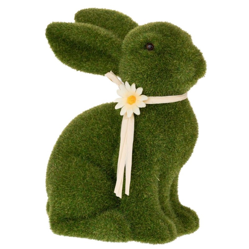Πράσινος Καθιστός Χνουδωτός Λαγός με Λουλούδι στο Λαιμό 25cm 