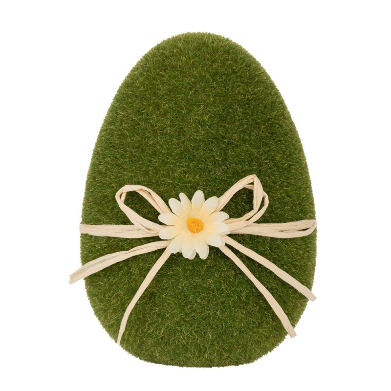 Πράσινο Χνουδωτό Αυγό με Λευκό Φιόγκο και Λουλούδι 15cm