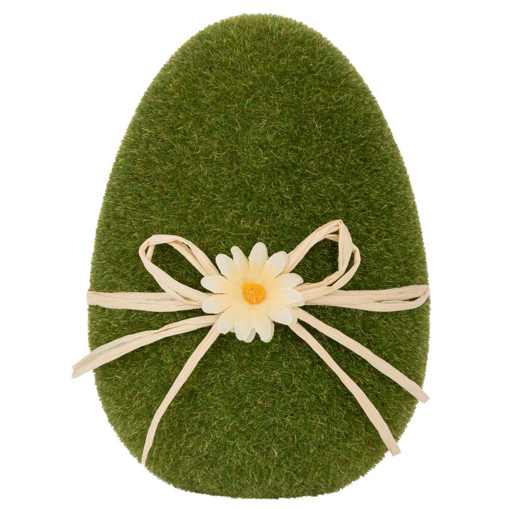 Πράσινο Χνουδωτό Αυγό με Λευκό Φιόγκο και Λουλούδι 20cm
