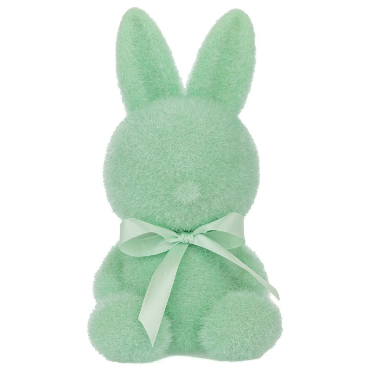 Πράσινος Καθιστός Χνουδωτός Λαγός με Φιόγκο στο Λαιμό 18cm 