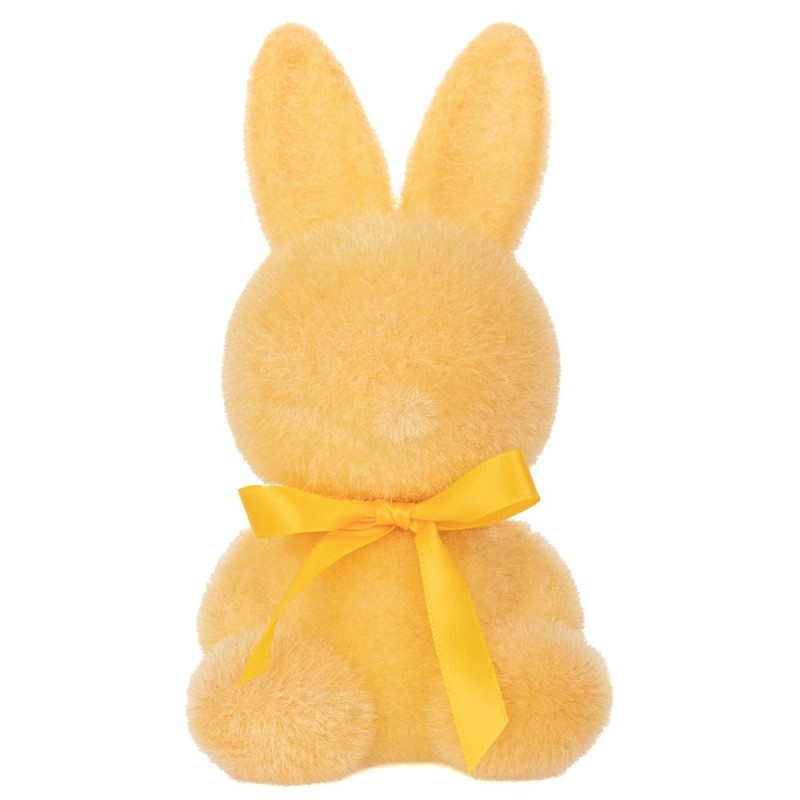 Κίτρινος Καθιστός Χνουδωτός Λαγός με Φιόγκο στο Λαιμό 18cm